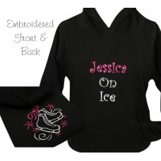 Personalised Ice Skate Figure Skating Hoodie Front & Back Crystals Diamante Rhinestones